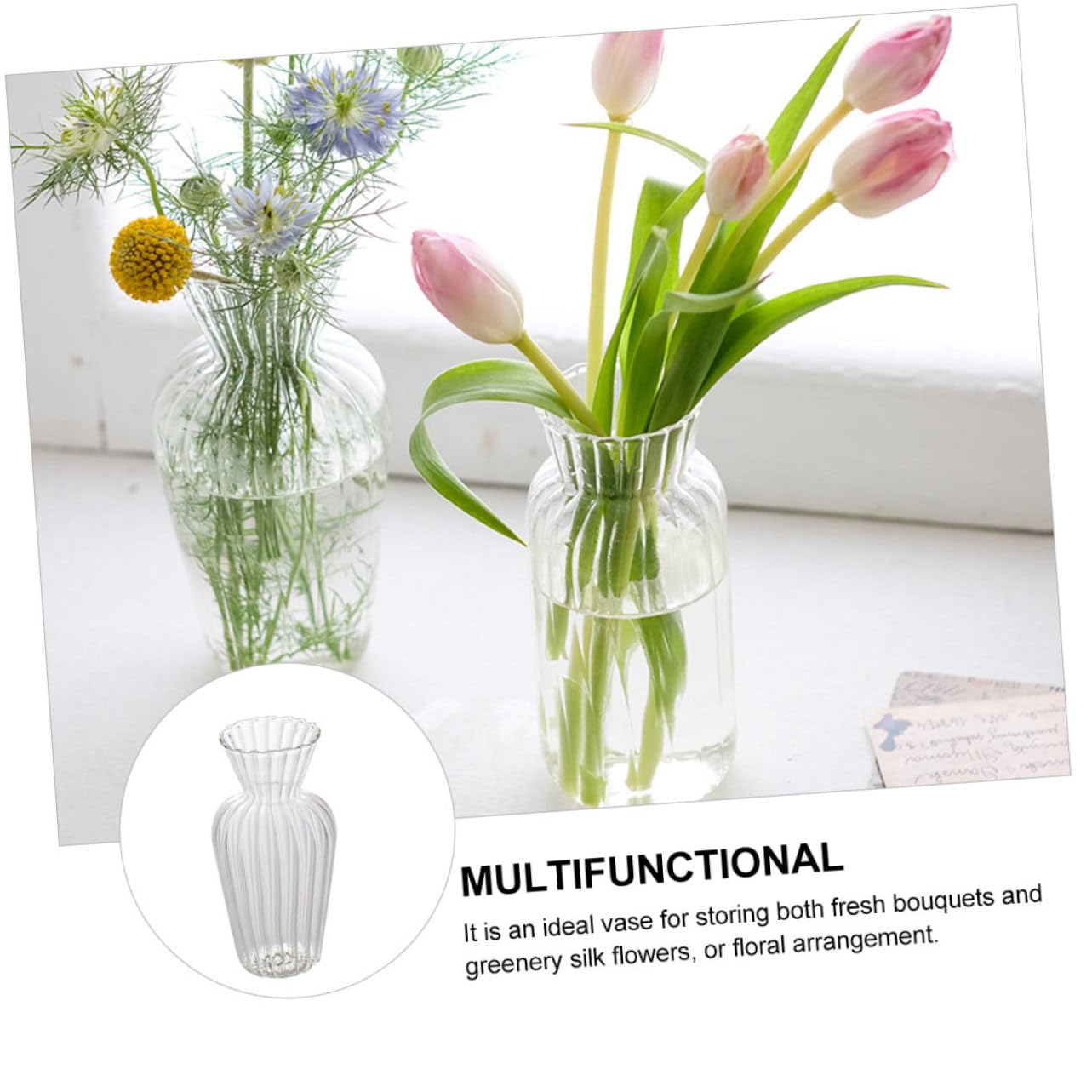 Amazon.co.jp: HOMOCONO シーシーストライプ模様のガラス製花瓶 卓上用